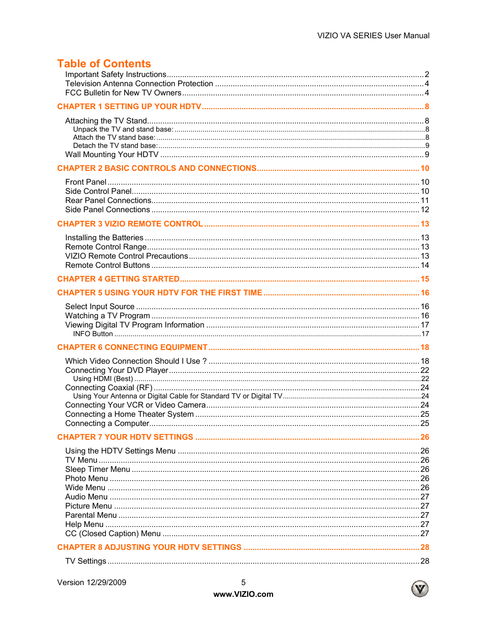 Vizio M260VA User Manual | Page 5 / 51