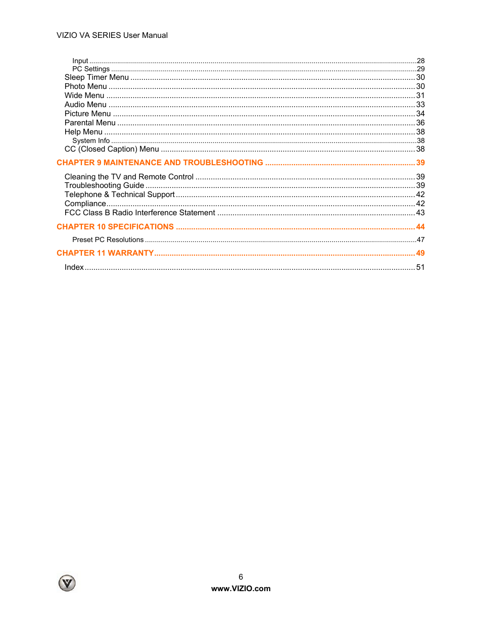 Vizio M260VA User Manual | Page 6 / 51