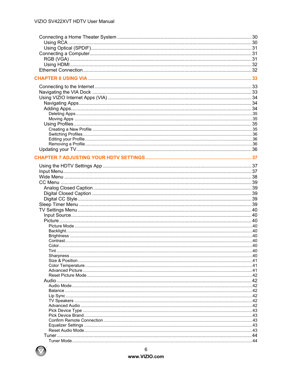 Vizio SV422XVT User Manual | Page 6 / 70
