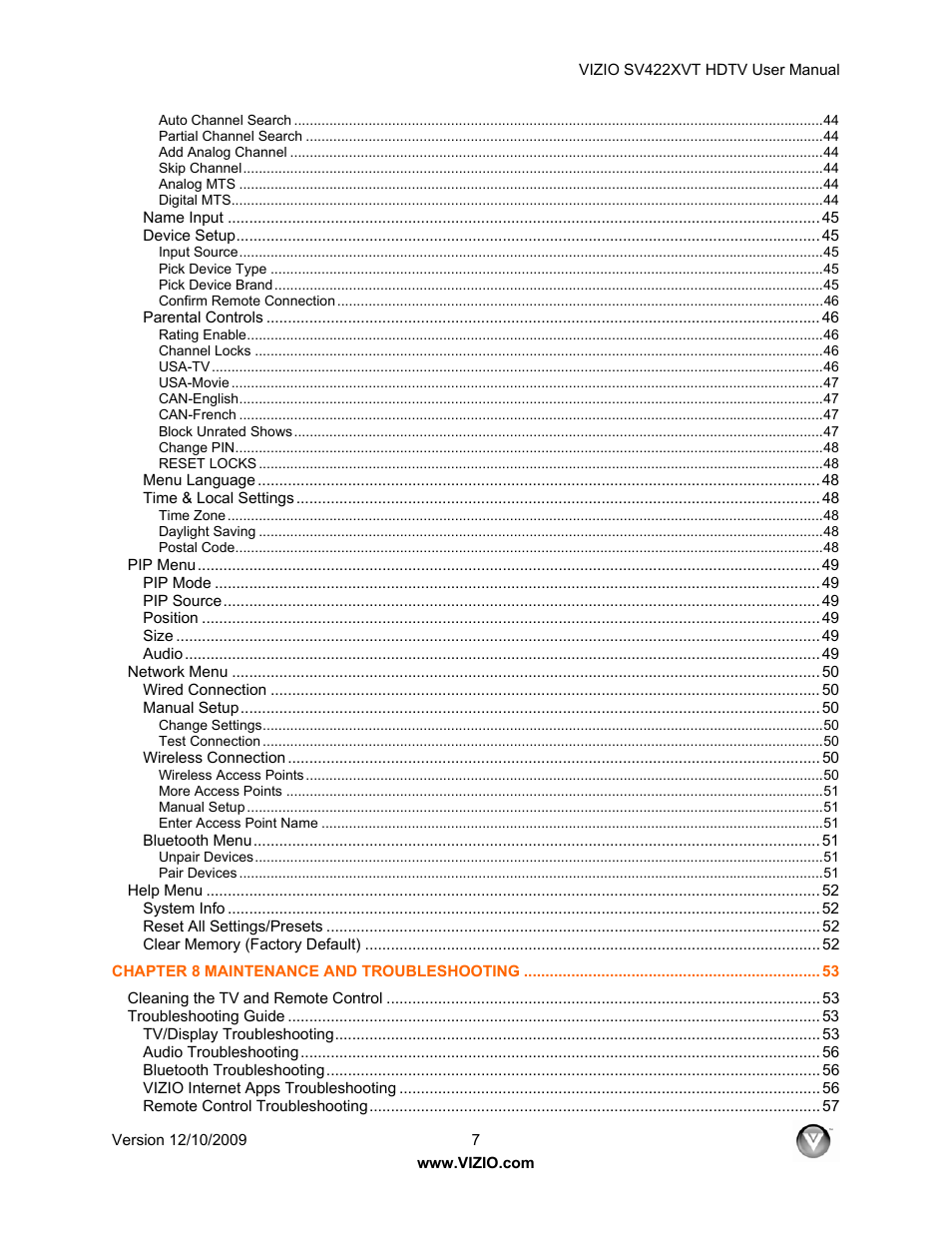 Vizio SV422XVT User Manual | Page 7 / 70