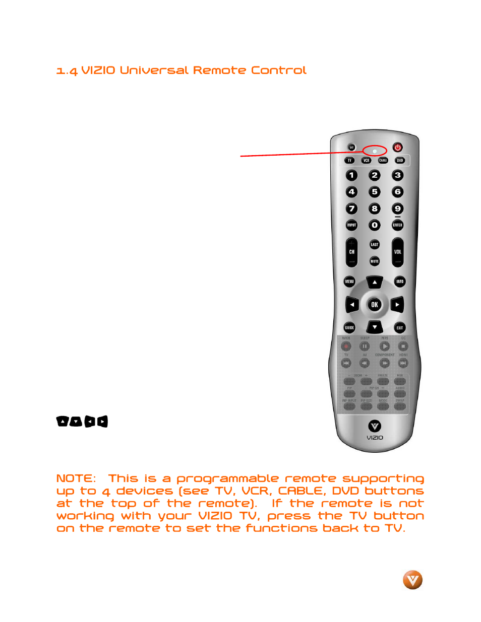 4 vizio universal remote control | Vizio GV47L FHDTV20A User Manual | Page 14 / 78