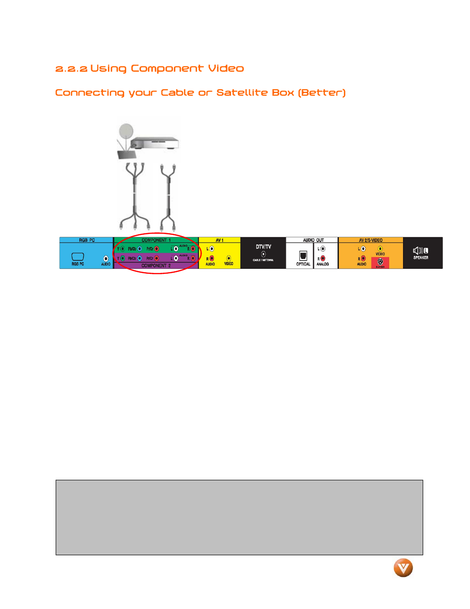 2 using component video | Vizio GV47L FHDTV20A User Manual | Page 21 / 78