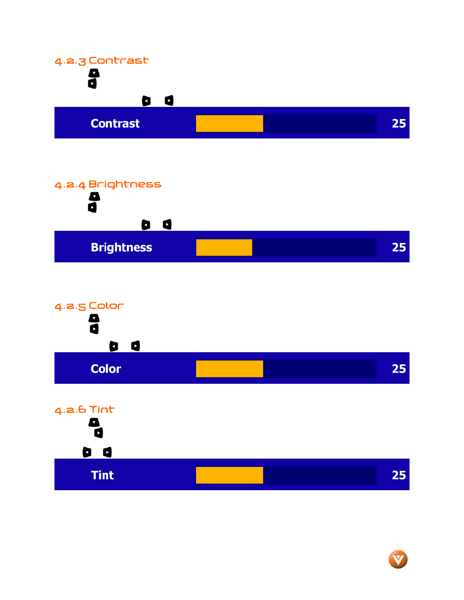 3 contrast, 4 brightness, 5 color | 6 tint | Vizio GV47L FHDTV20A User Manual | Page 40 / 78