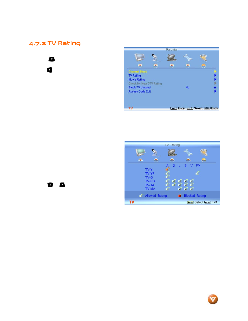 Tv rating, 2 tv rating | Vizio GV47L FHDTV20A User Manual | Page 49 / 78