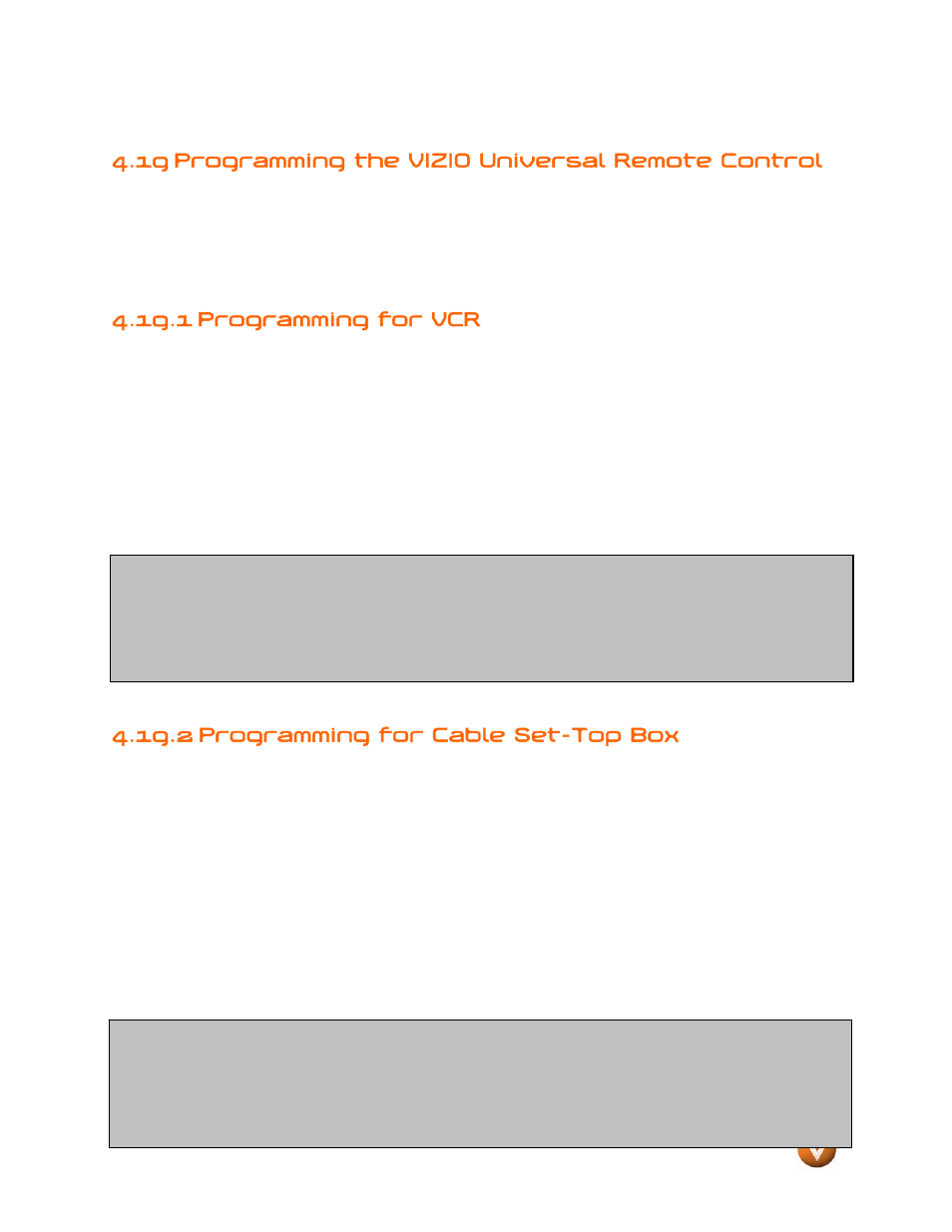 19 programming the vizio universal remote control, 1 programming for vcr, 2 programming for cable set-top box | Vizio GV47L FHDTV20A User Manual | Page 61 / 78