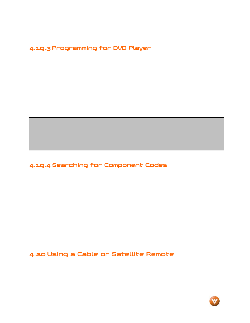3 programming for dvd player, 4 searching for component codes, 20 using a cable or satellite remote | Vizio GV47L FHDTV20A User Manual | Page 62 / 78
