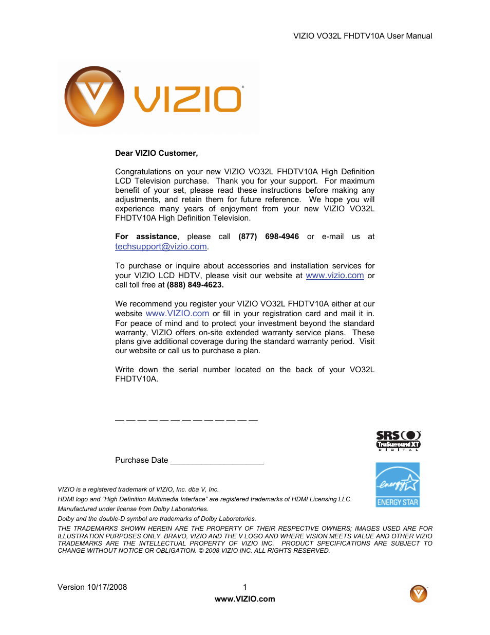 Vizio VO32L User Manual | 82 pages