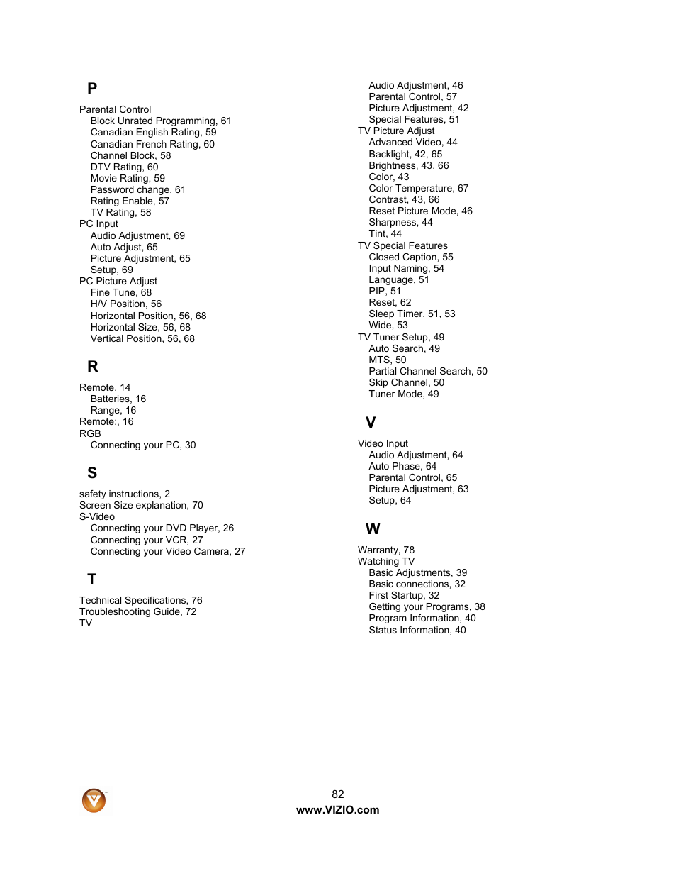 Vizio VO32L User Manual | Page 82 / 82
