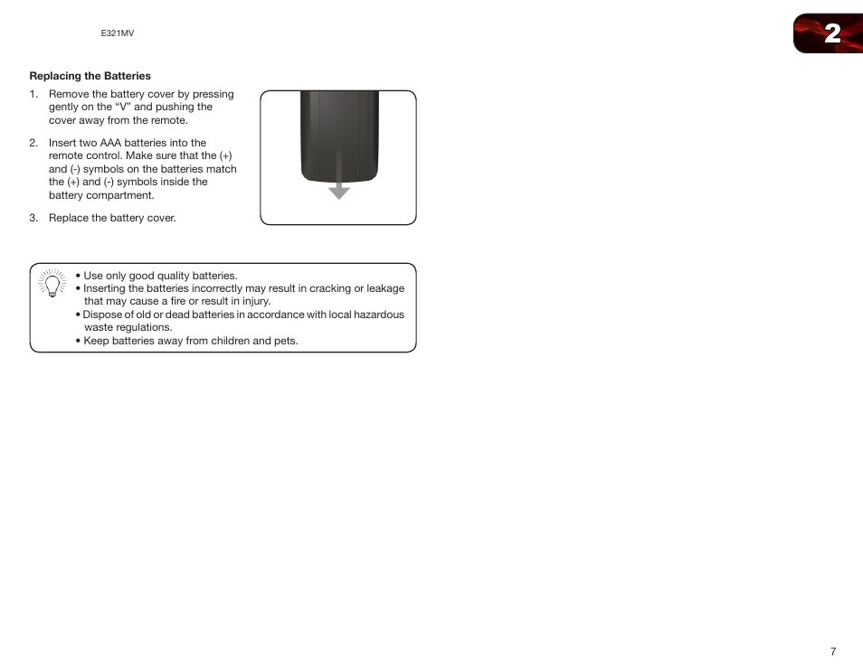 Replacing the batteries | Vizio E321MV User Manual | Page 15 / 48