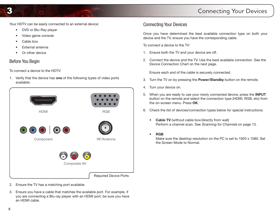 Connecting your devices, Before you begin, Before you begin connecting your devices | Vizio E321MV User Manual | Page 16 / 48