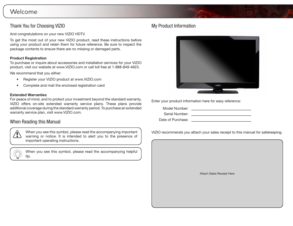 Welcome | Vizio E321MV User Manual | Page 3 / 48