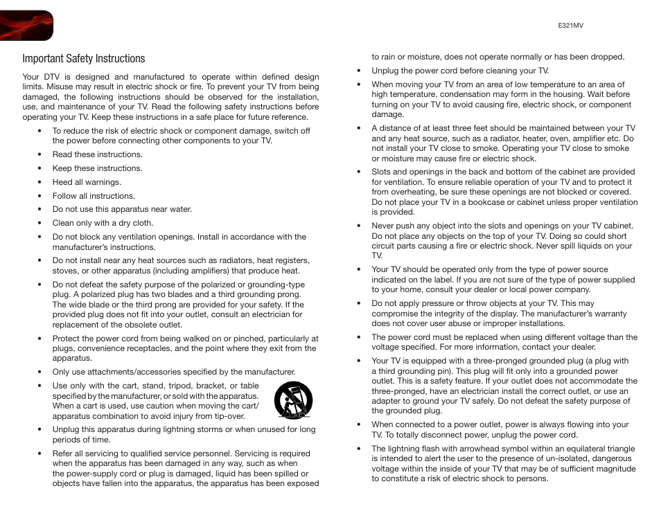 Important safety instructions | Vizio E321MV User Manual | Page 4 / 48