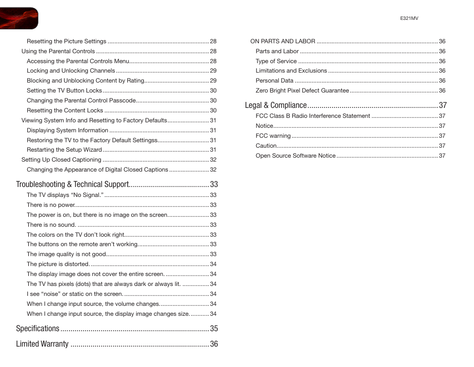 Vizio E321MV User Manual | Page 8 / 48