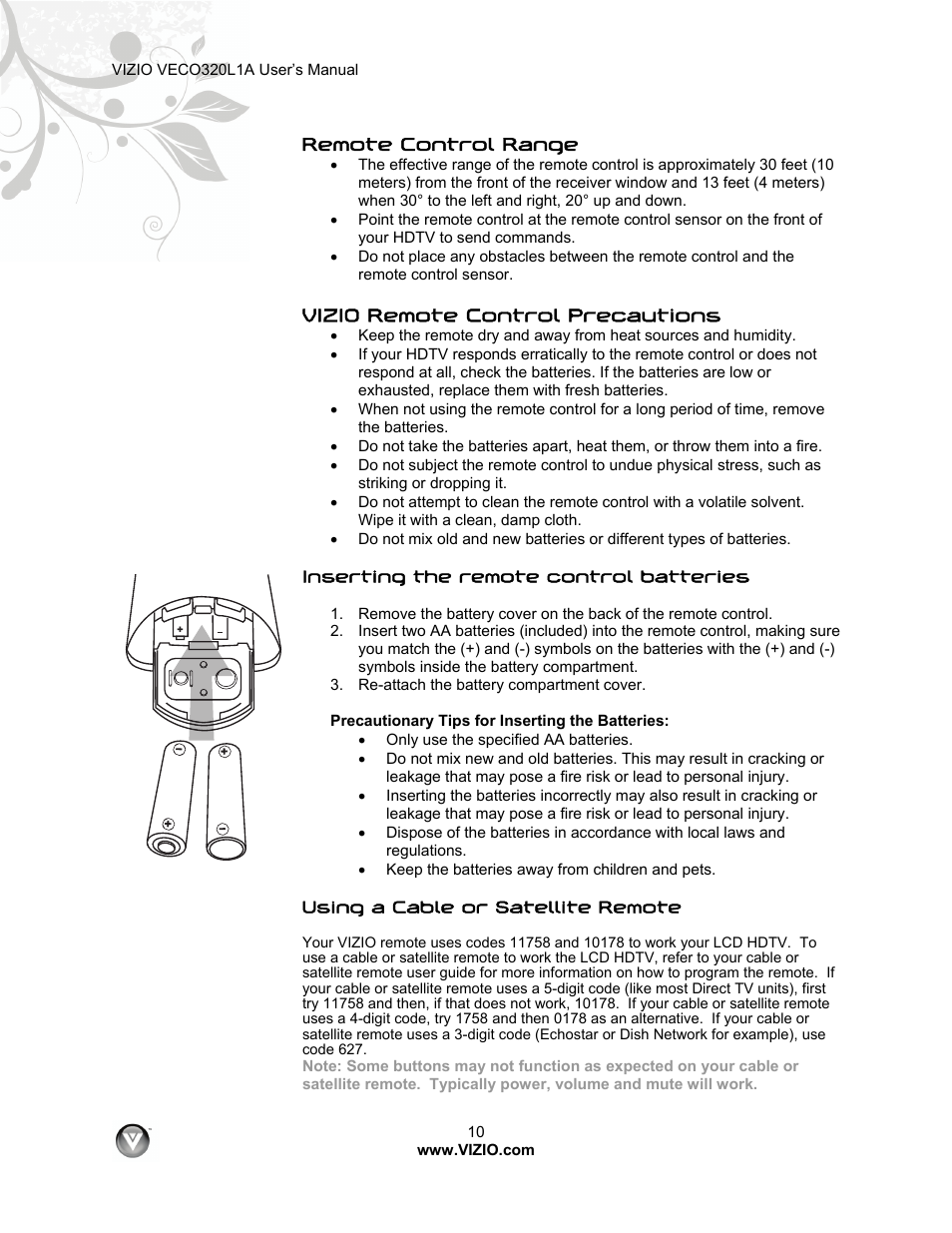 Vizio VECO320L 1A User Manual | Page 10 / 46