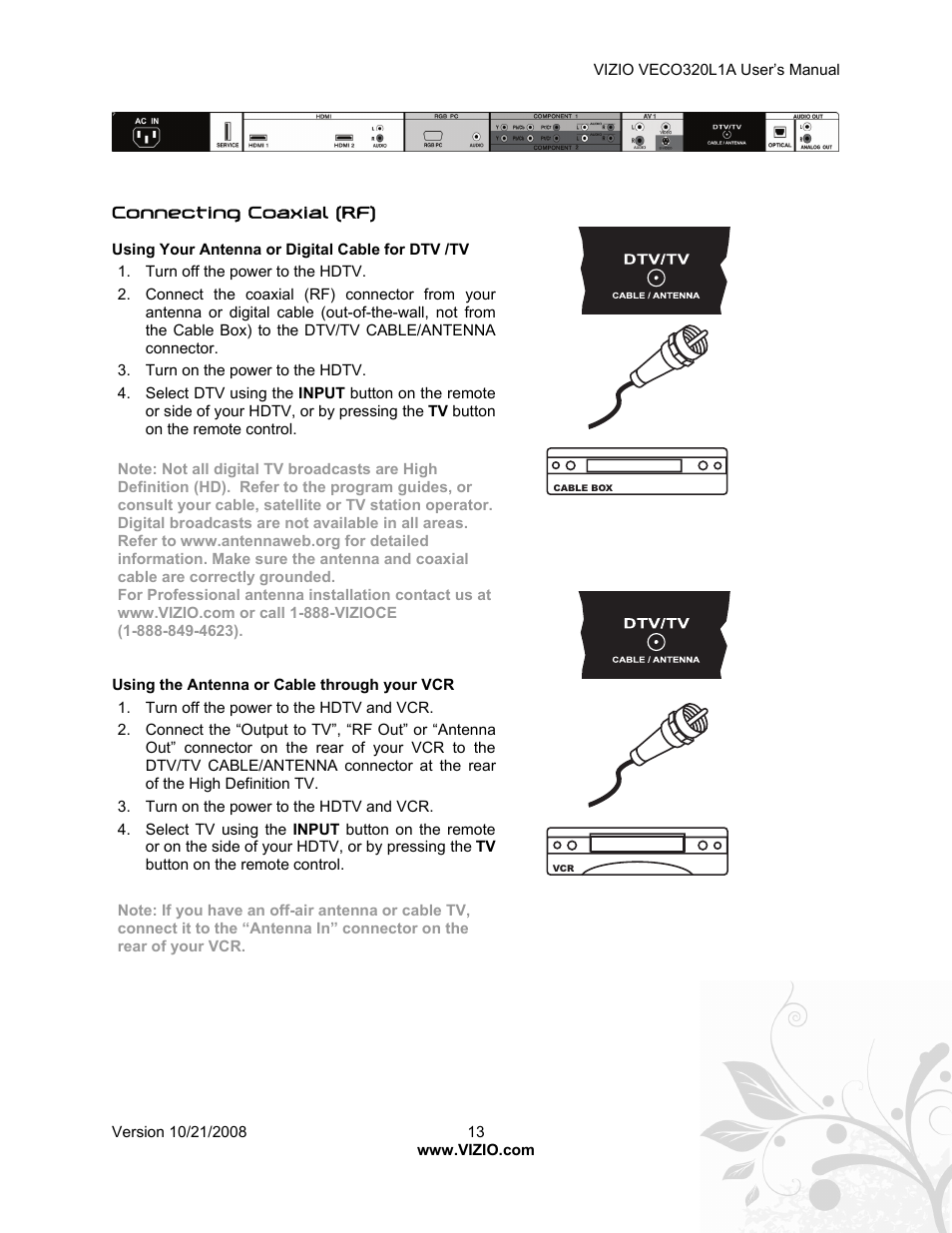 Vizio VECO320L 1A User Manual | Page 13 / 46