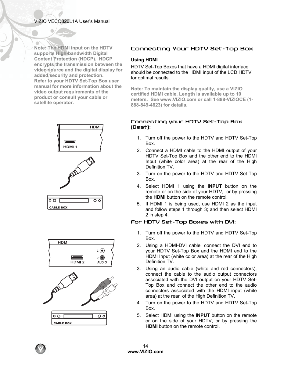 Vizio VECO320L 1A User Manual | Page 14 / 46
