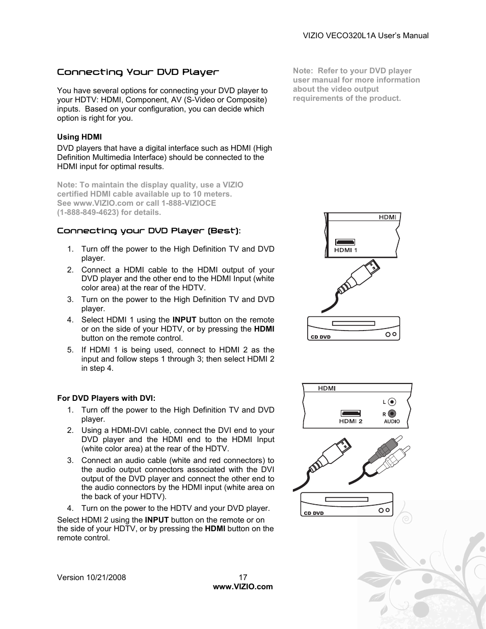 Vizio VECO320L 1A User Manual | Page 17 / 46