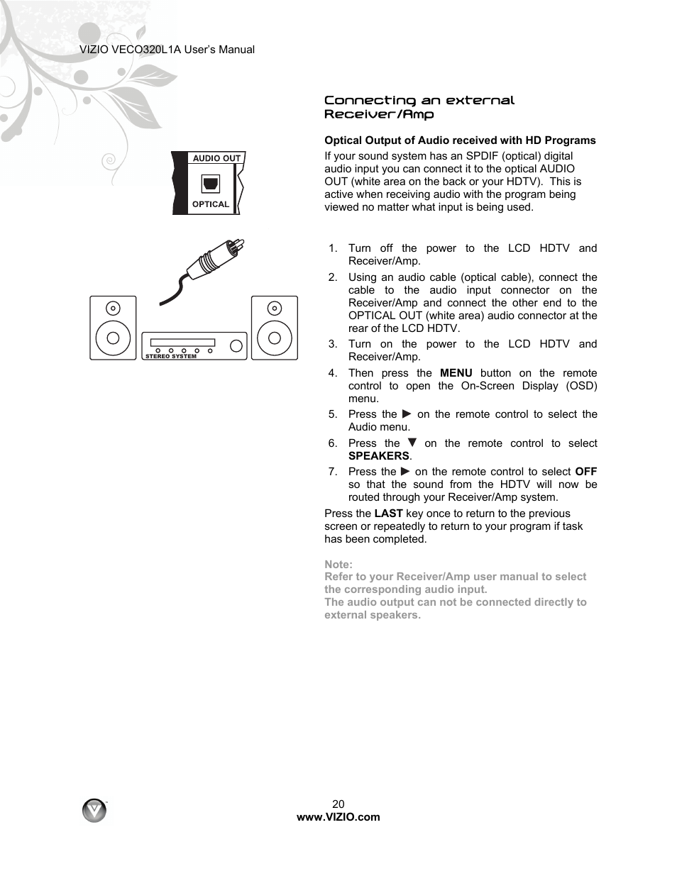 Vizio VECO320L 1A User Manual | Page 20 / 46