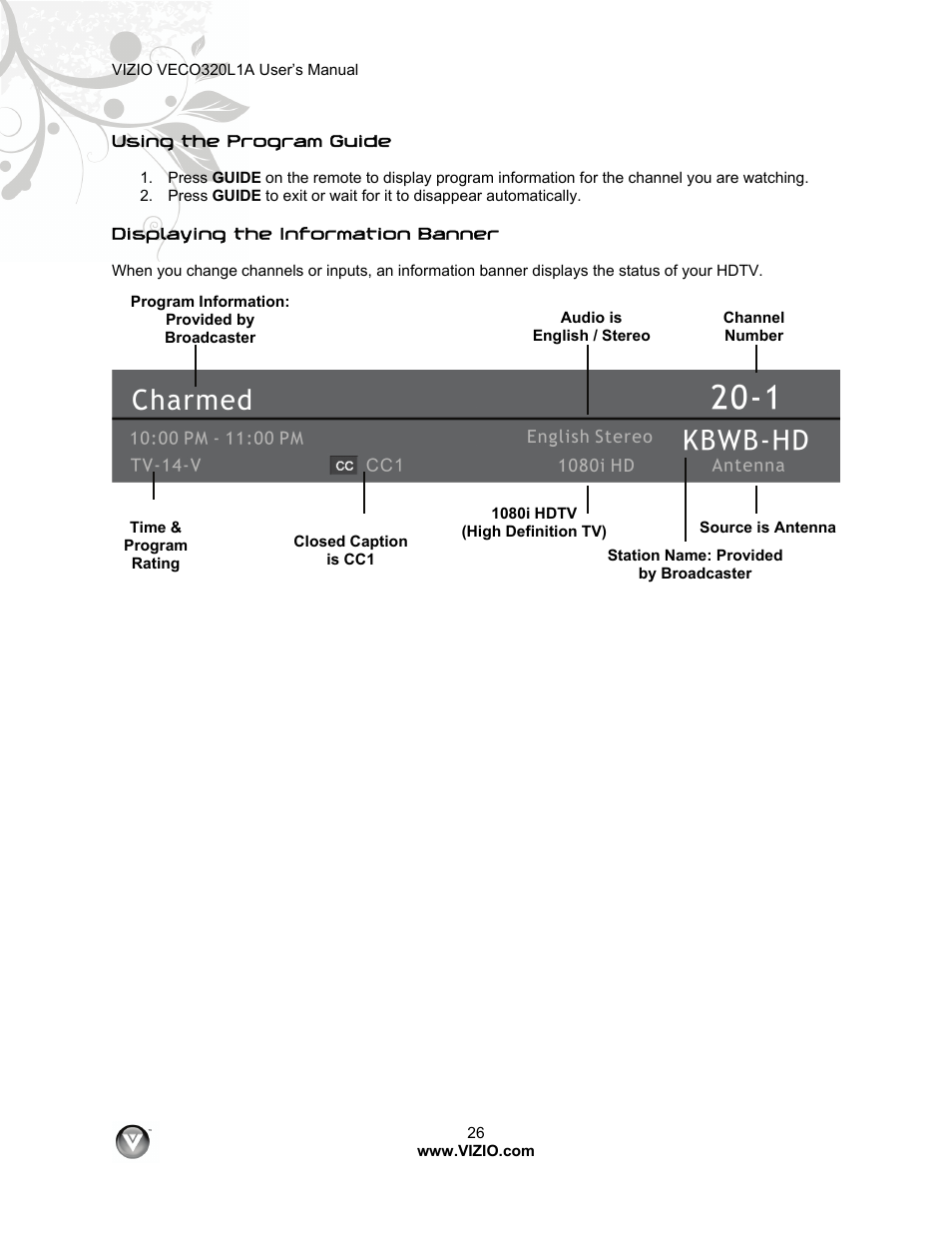 Vizio VECO320L 1A User Manual | Page 26 / 46