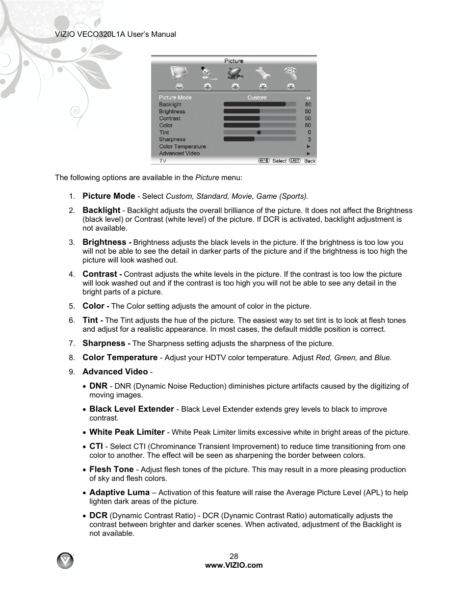 Vizio VECO320L 1A User Manual | Page 28 / 46