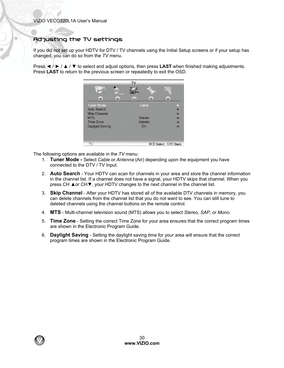 Vizio VECO320L 1A User Manual | Page 30 / 46