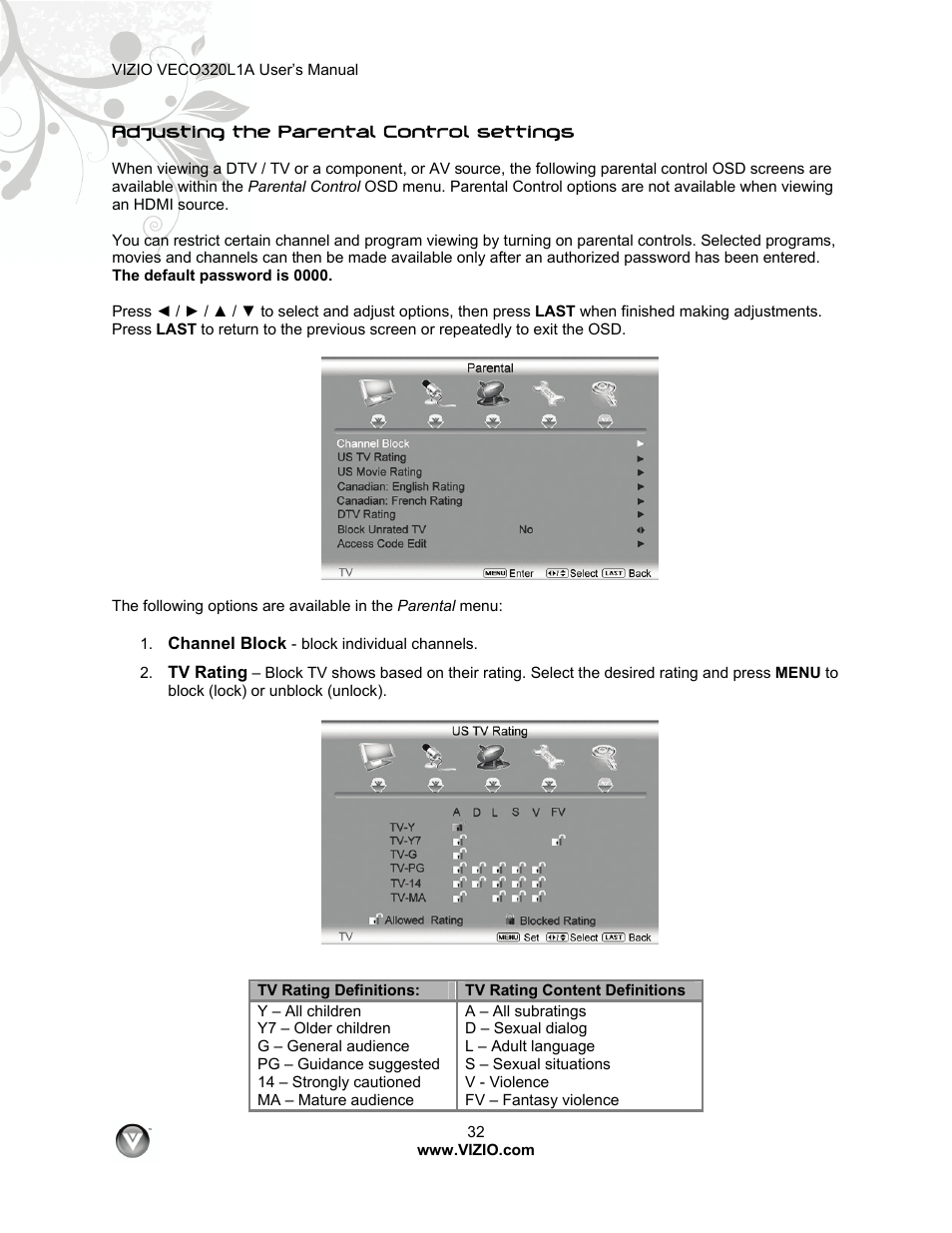 Vizio VECO320L 1A User Manual | Page 32 / 46