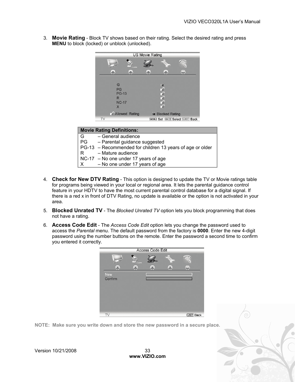 Vizio VECO320L 1A User Manual | Page 33 / 46