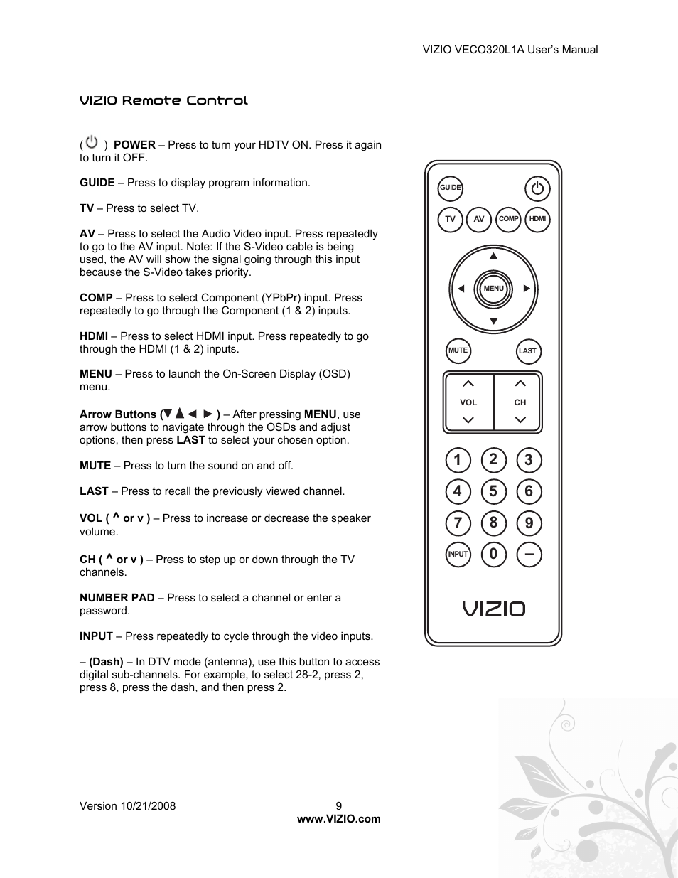 Vizio VECO320L 1A User Manual | Page 9 / 46