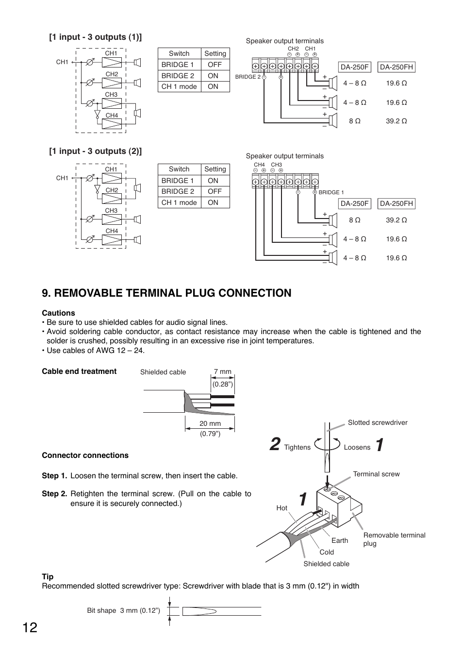 Removable terminal plug connection | Vizio DA-250F CU User Manual | Page 12 / 20