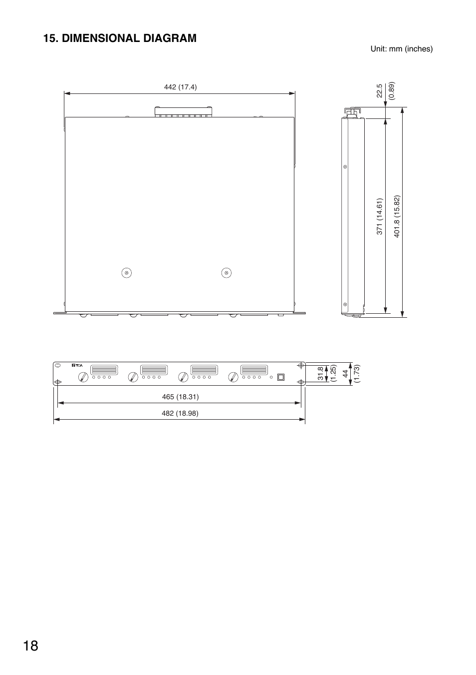 Dimensional diagram | Vizio DA-250F CU User Manual | Page 18 / 20