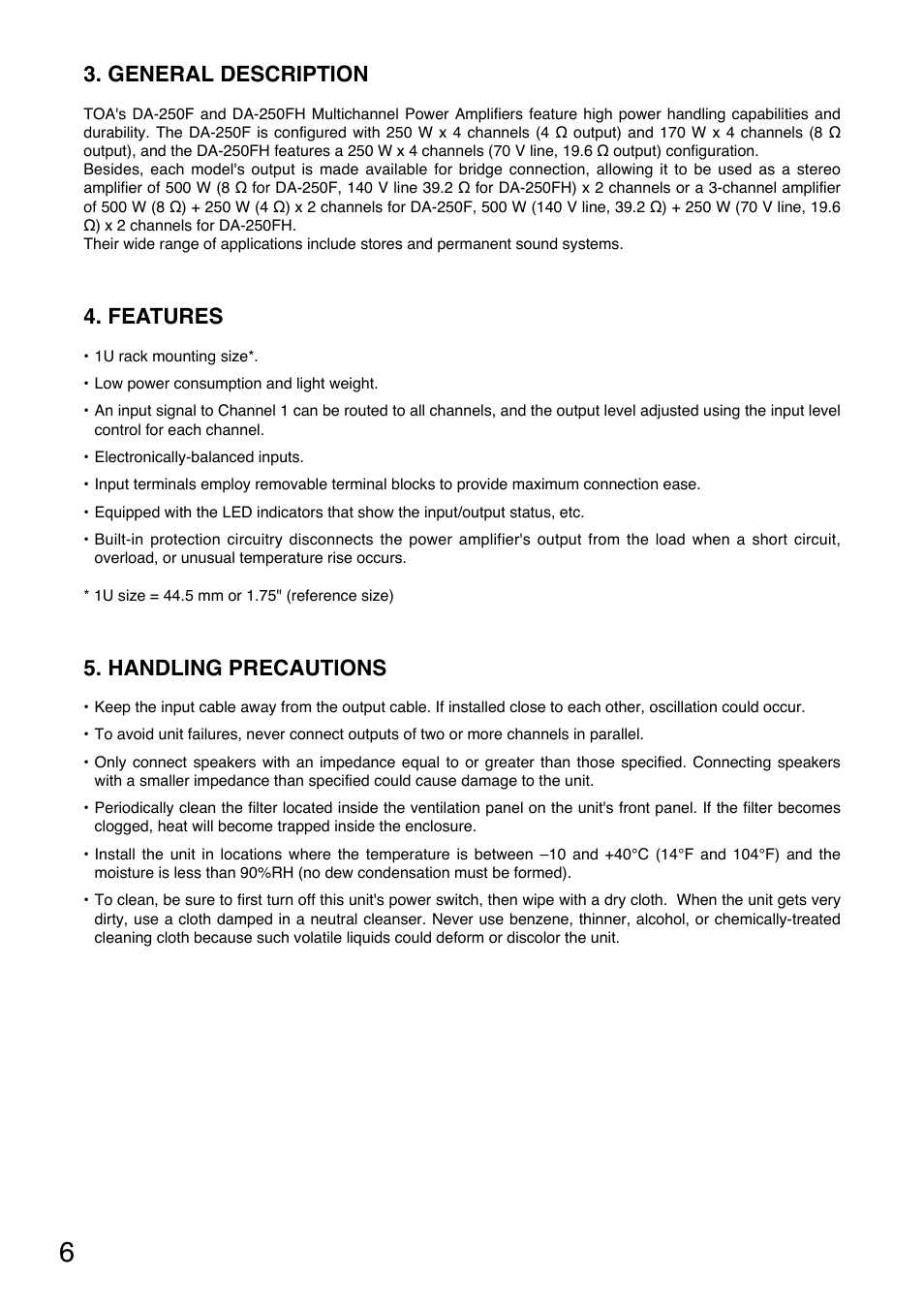 General description, Features, Handling precautions | Vizio DA-250F CU User Manual | Page 6 / 20