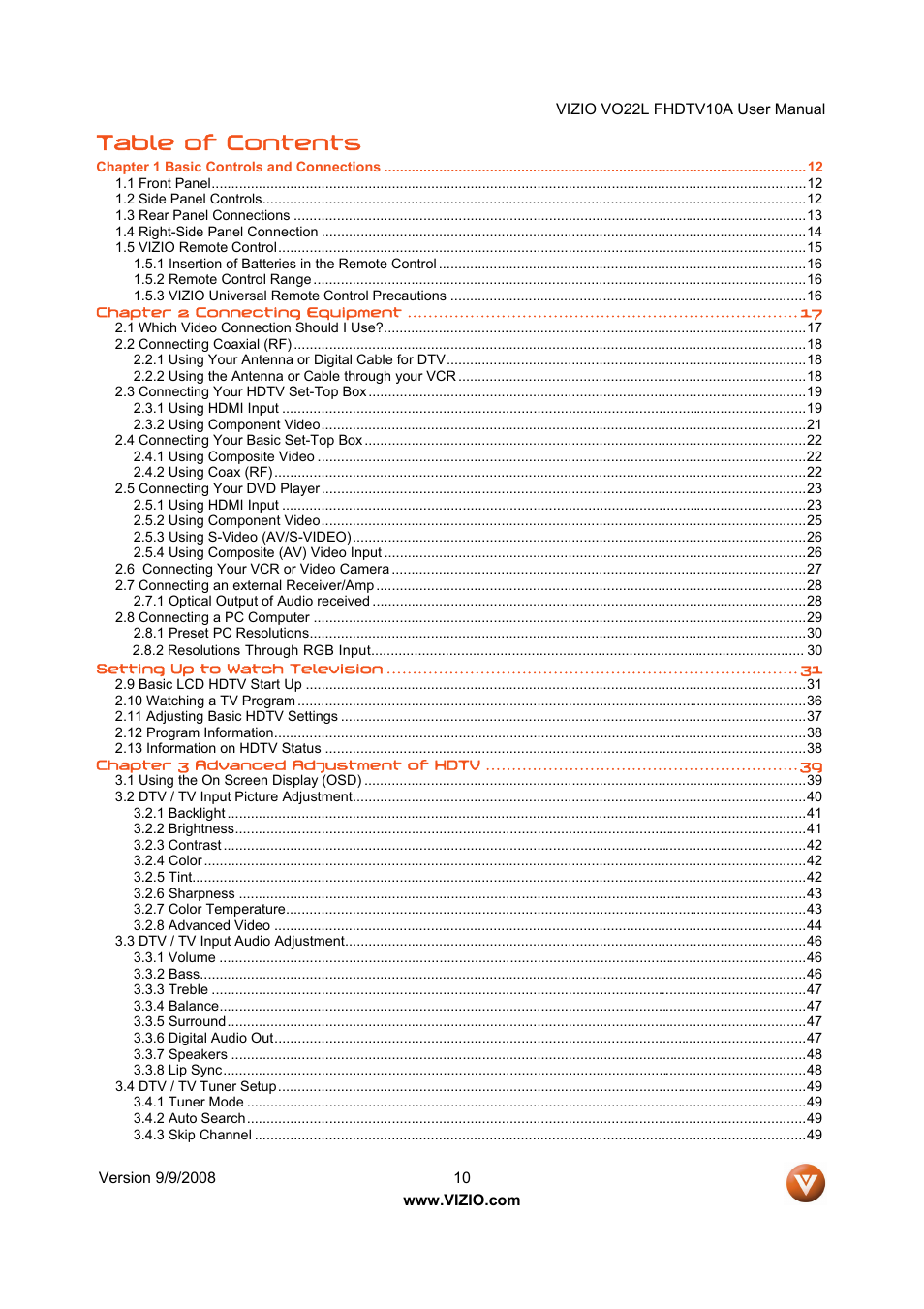 Vizio VO22L User Manual | Page 10 / 72