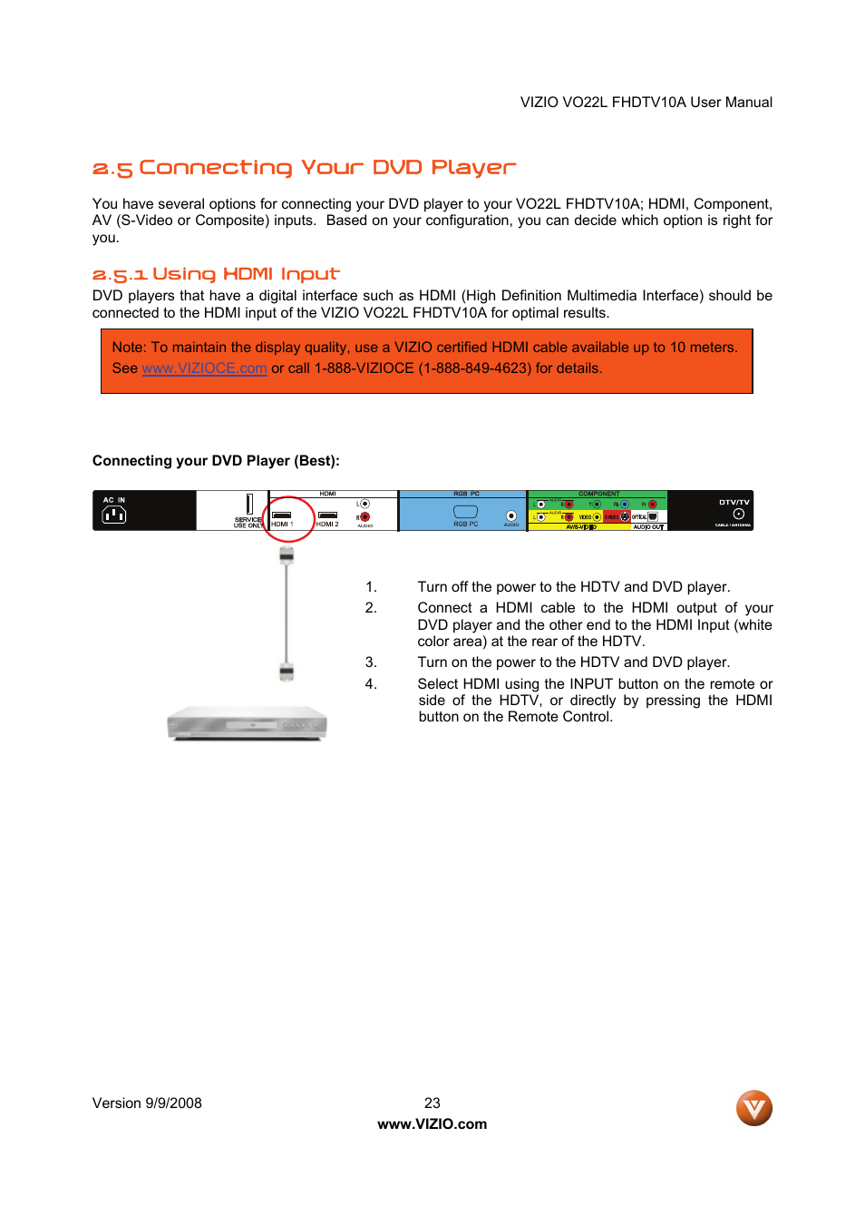 5 connecting your dvd player | Vizio VO22L User Manual | Page 23 / 72