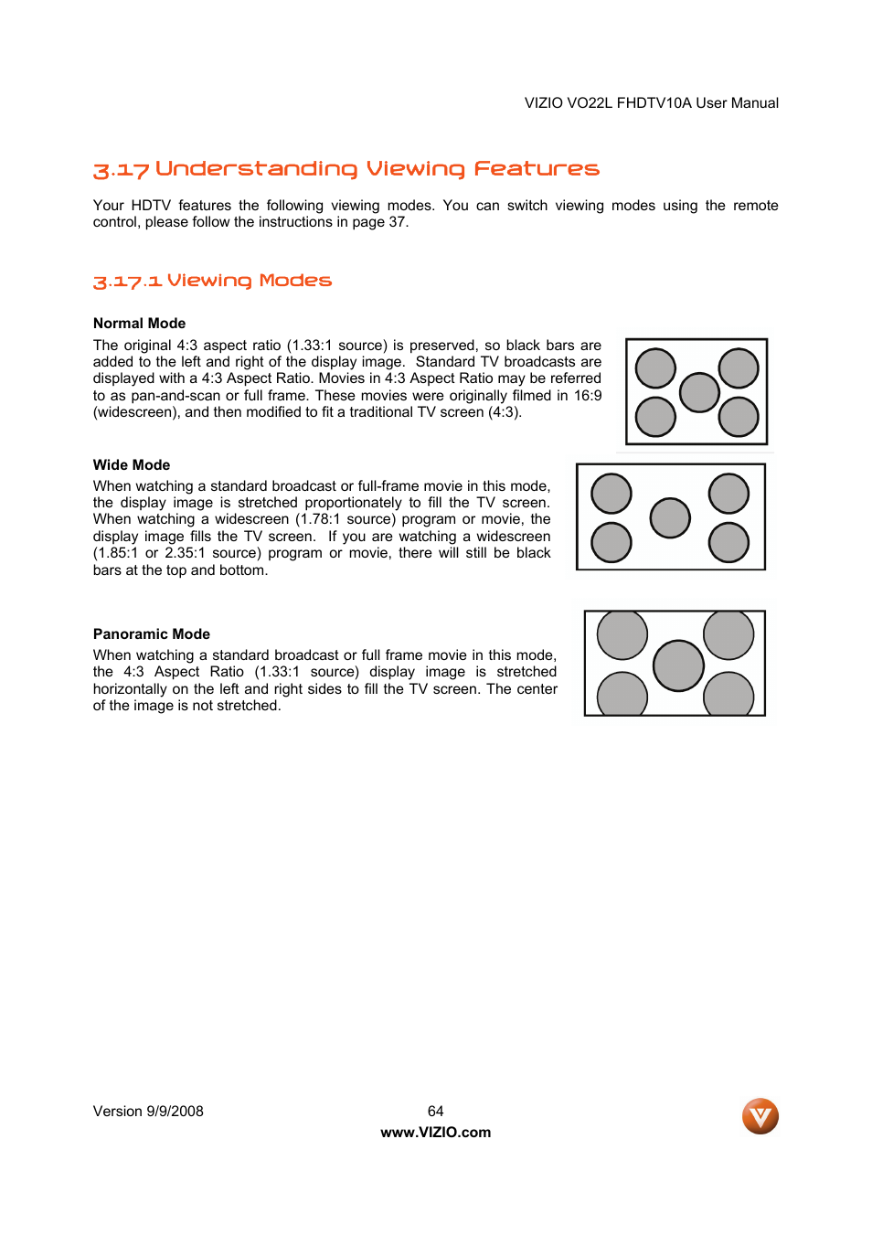 17 understanding viewing features | Vizio VO22L User Manual | Page 64 / 72