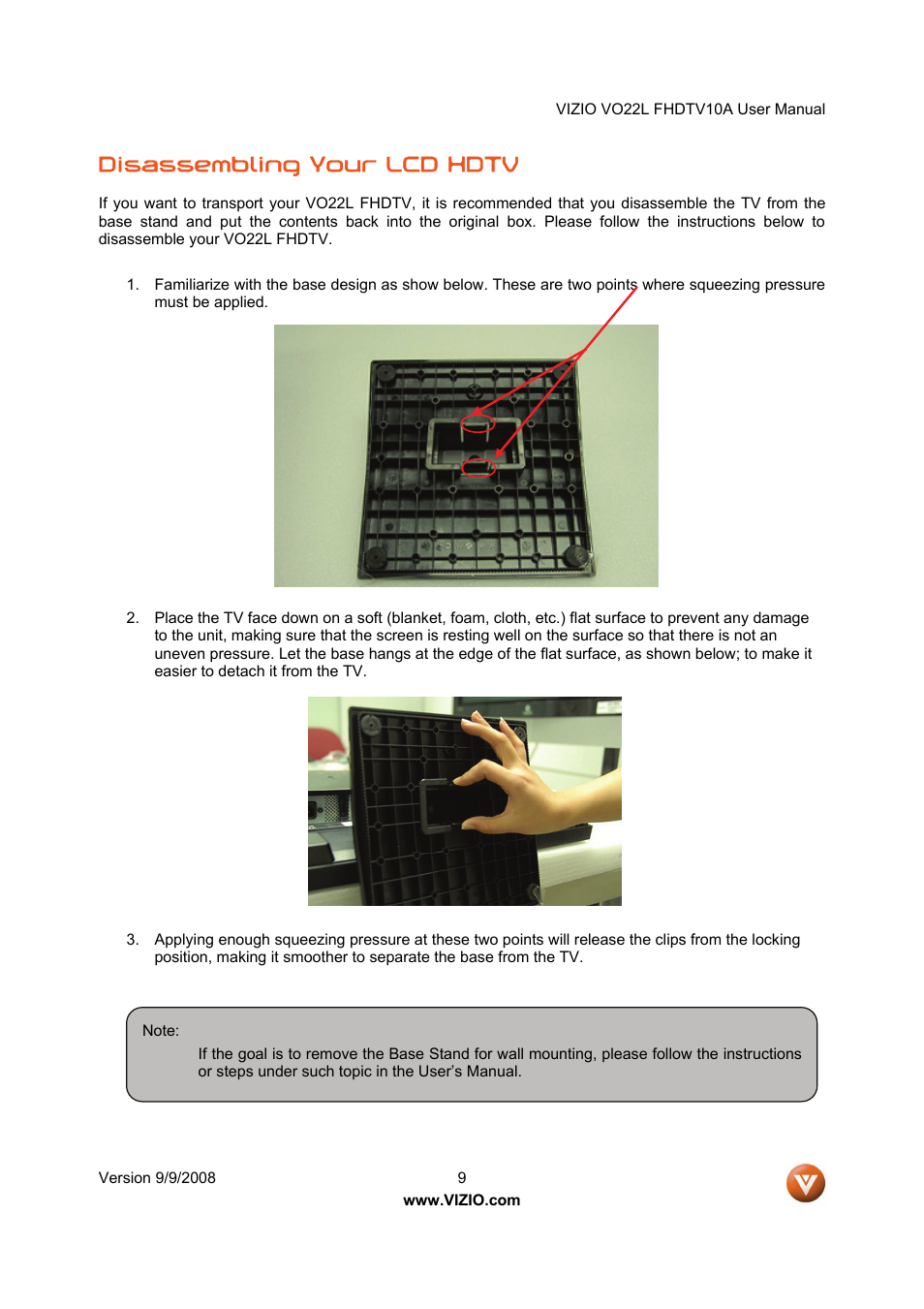 Disassembling your lcd hdtv | Vizio VO22L User Manual | Page 9 / 72