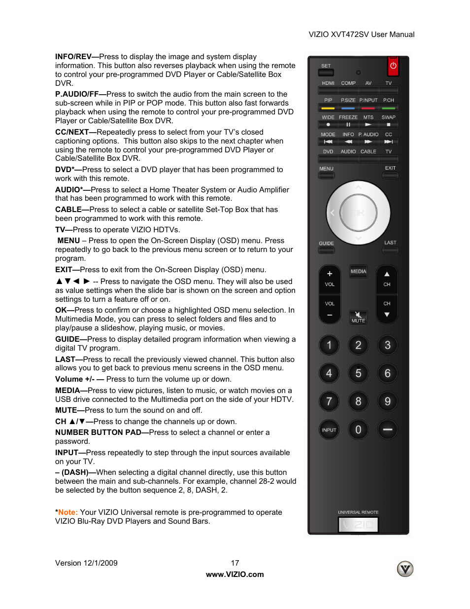 Vizio XVT472SV User Manual | Page 17 / 83