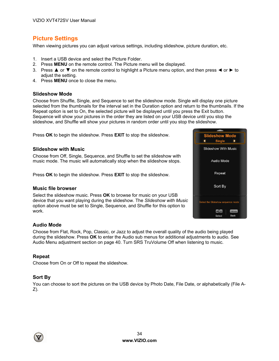 Picture settings | Vizio XVT472SV User Manual | Page 34 / 83