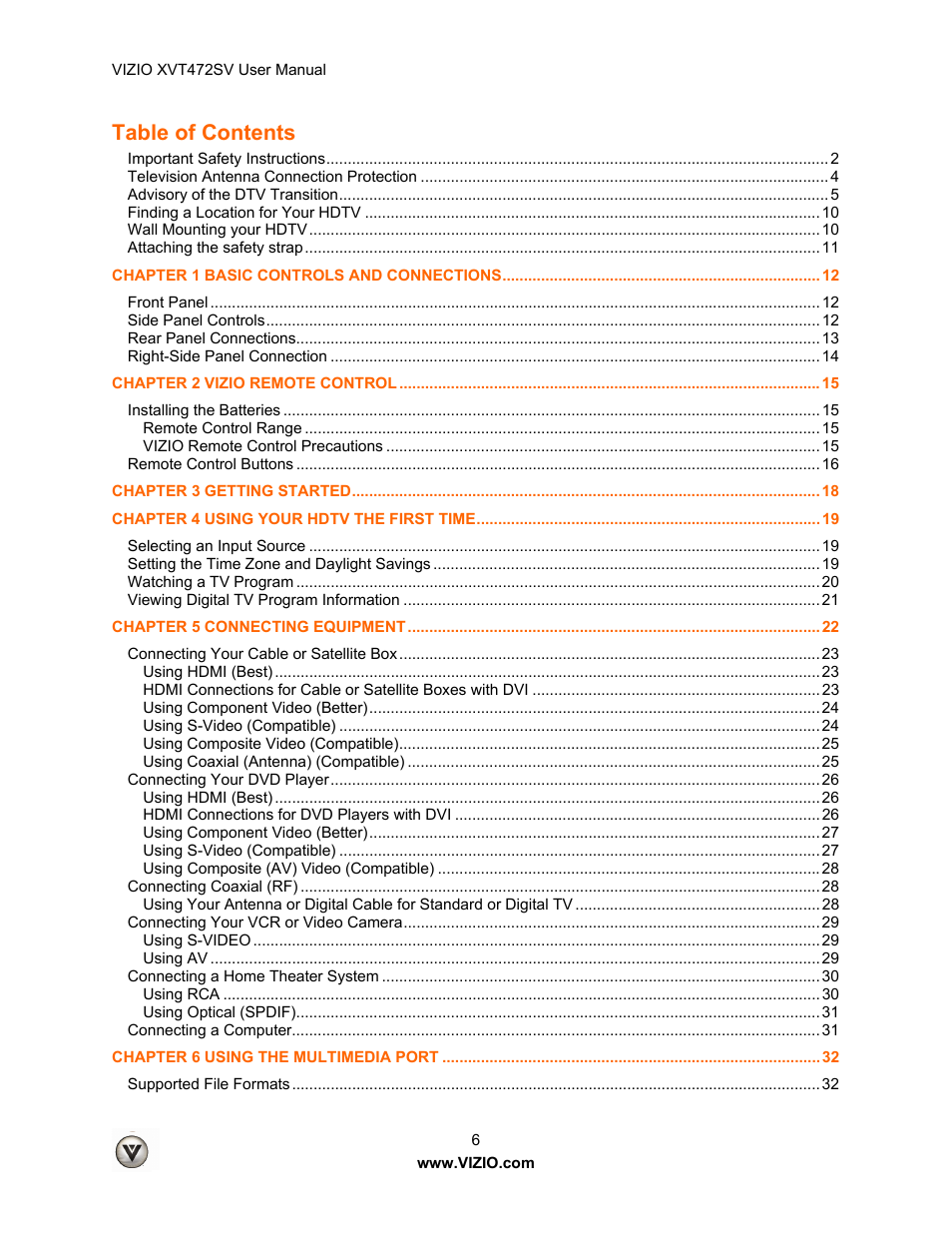 Vizio XVT472SV User Manual | Page 6 / 83