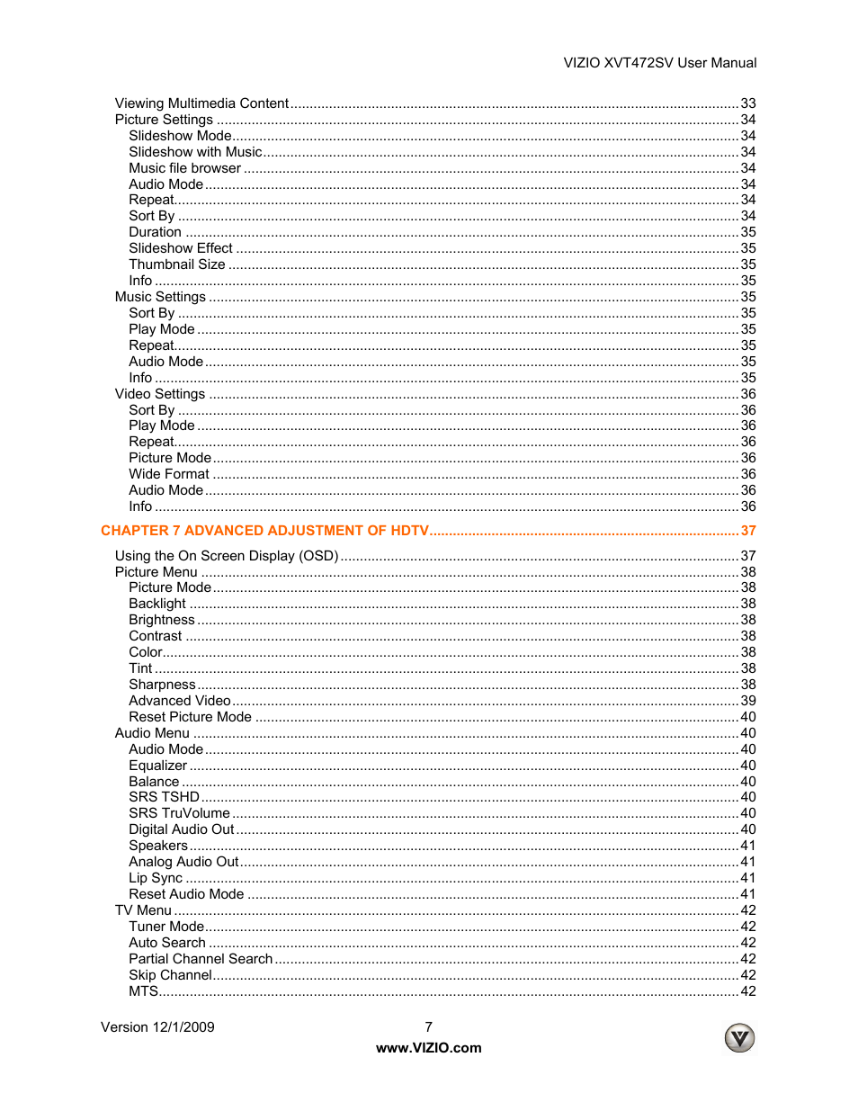 Vizio XVT472SV User Manual | Page 7 / 83