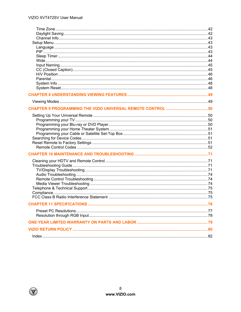 Vizio XVT472SV User Manual | Page 8 / 83