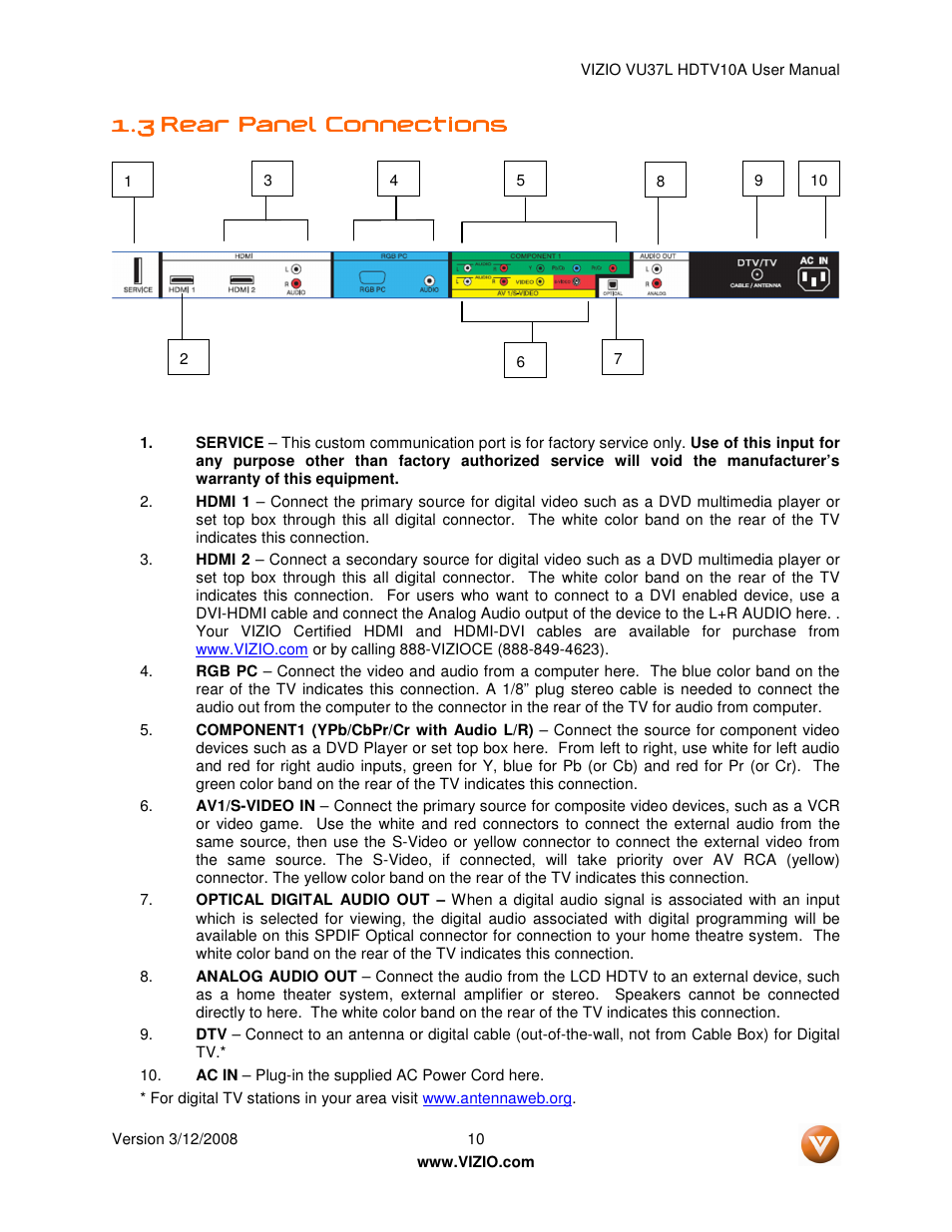 Vizio VU37L User Manual | Page 10 / 74