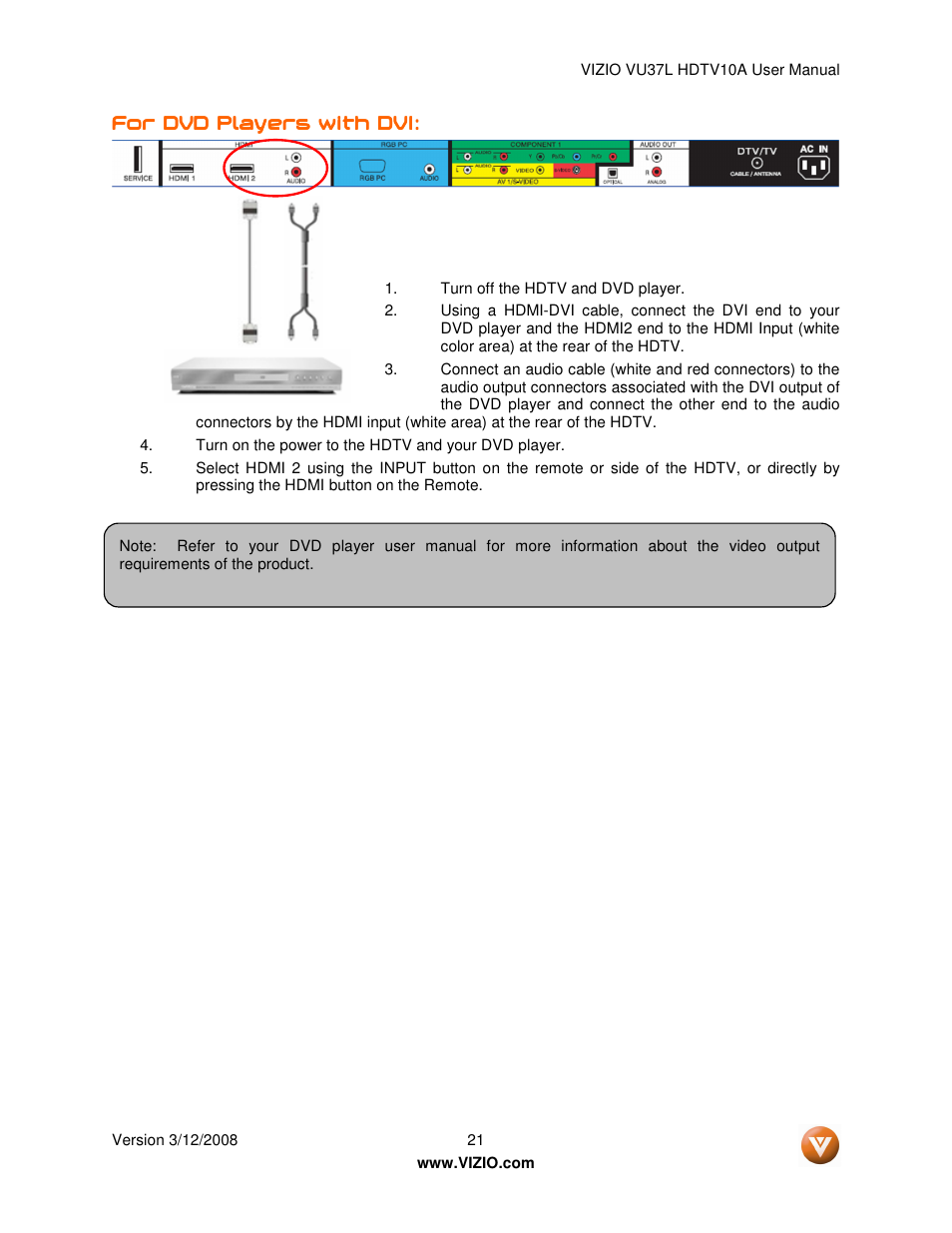 Vizio VU37L User Manual | Page 21 / 74