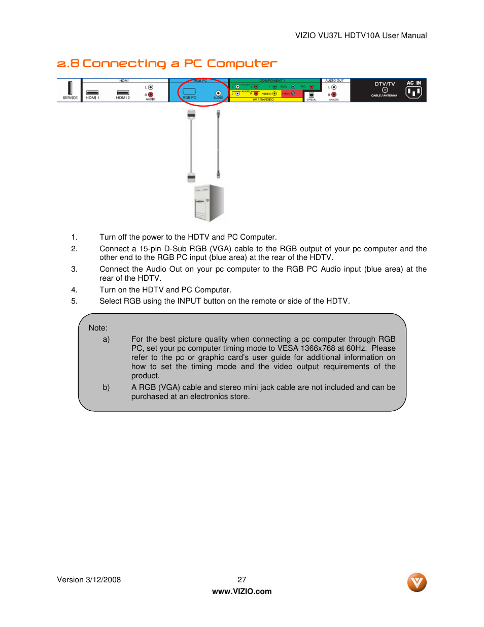 Vizio VU37L User Manual | Page 27 / 74