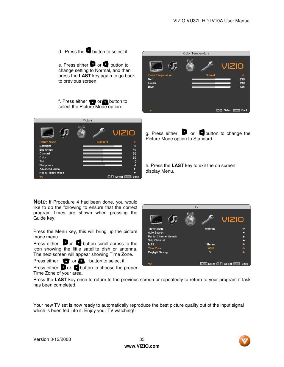 Vizio VU37L User Manual | Page 33 / 74