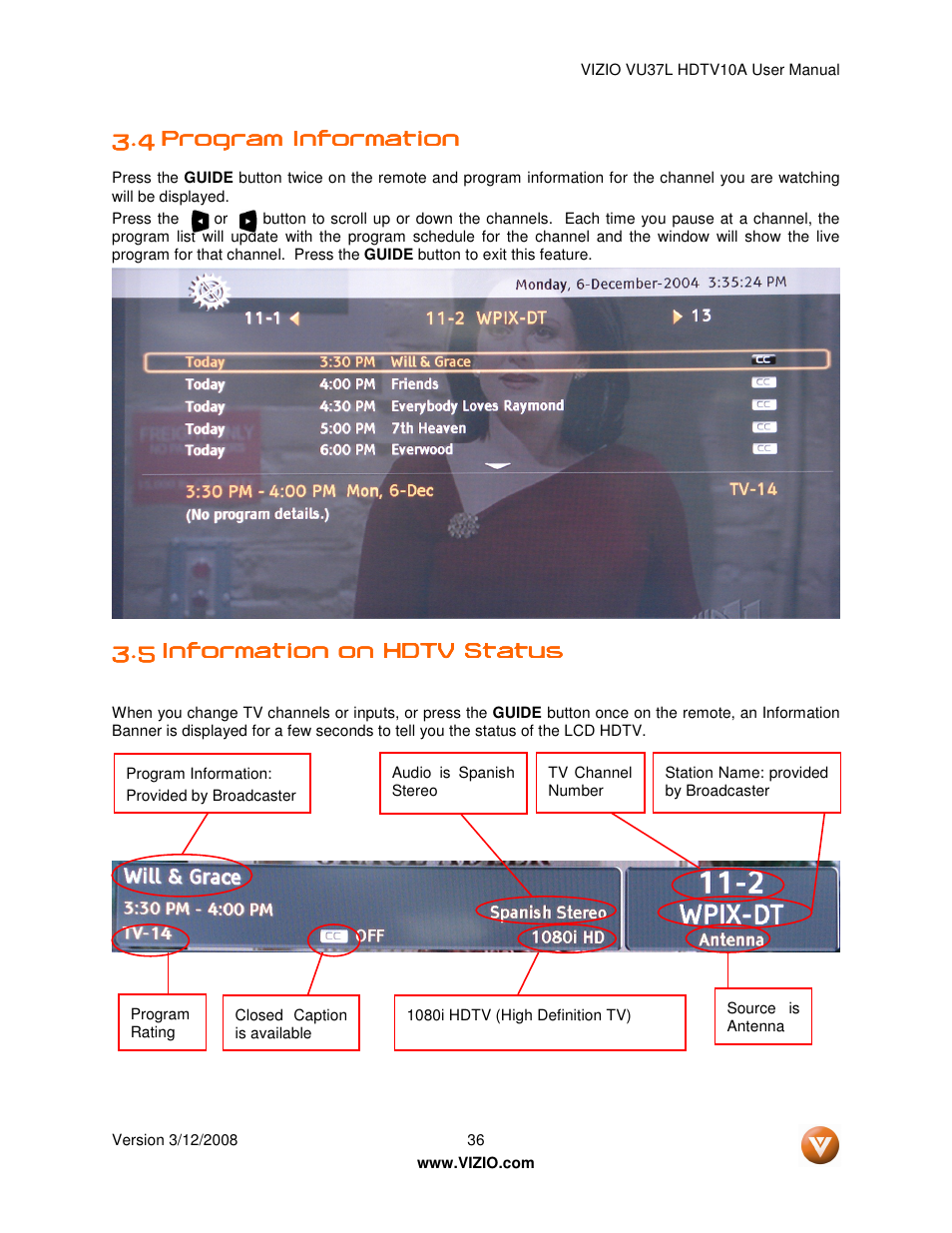 Vizio VU37L User Manual | Page 36 / 74