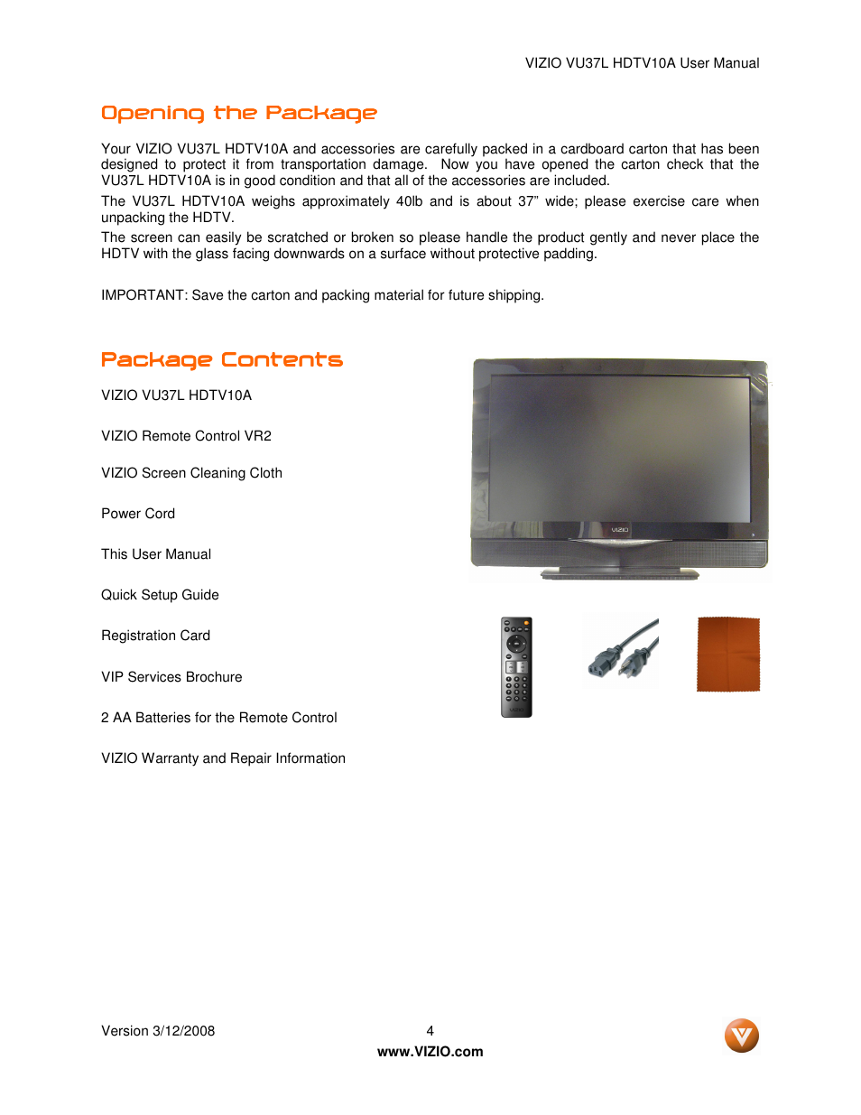 Vizio VU37L User Manual | Page 4 / 74