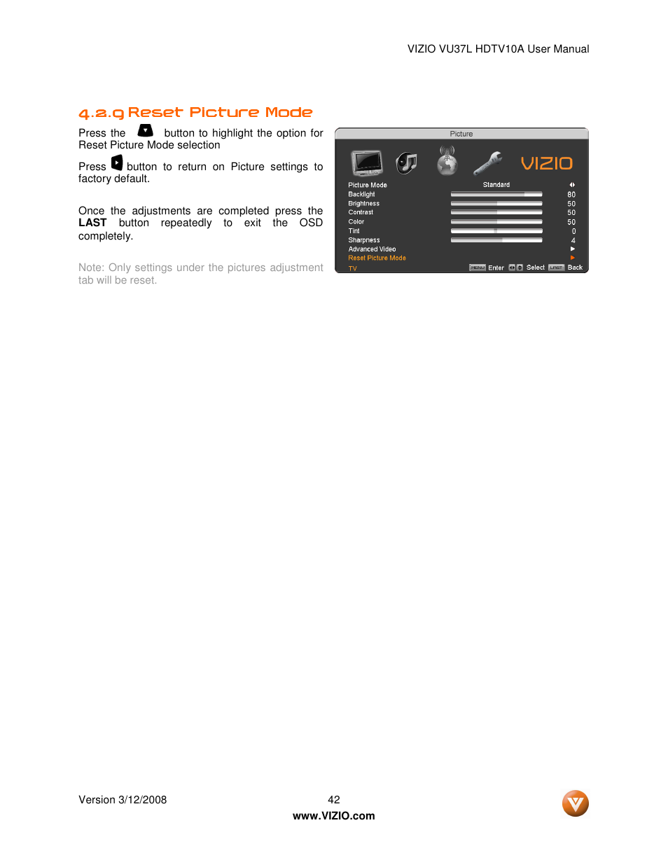 Vizio VU37L User Manual | Page 42 / 74