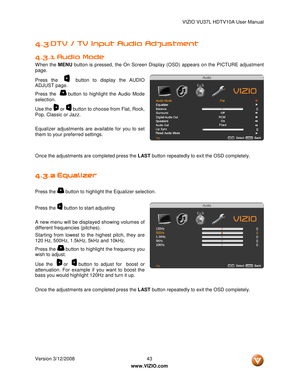 Vizio VU37L User Manual | Page 43 / 74