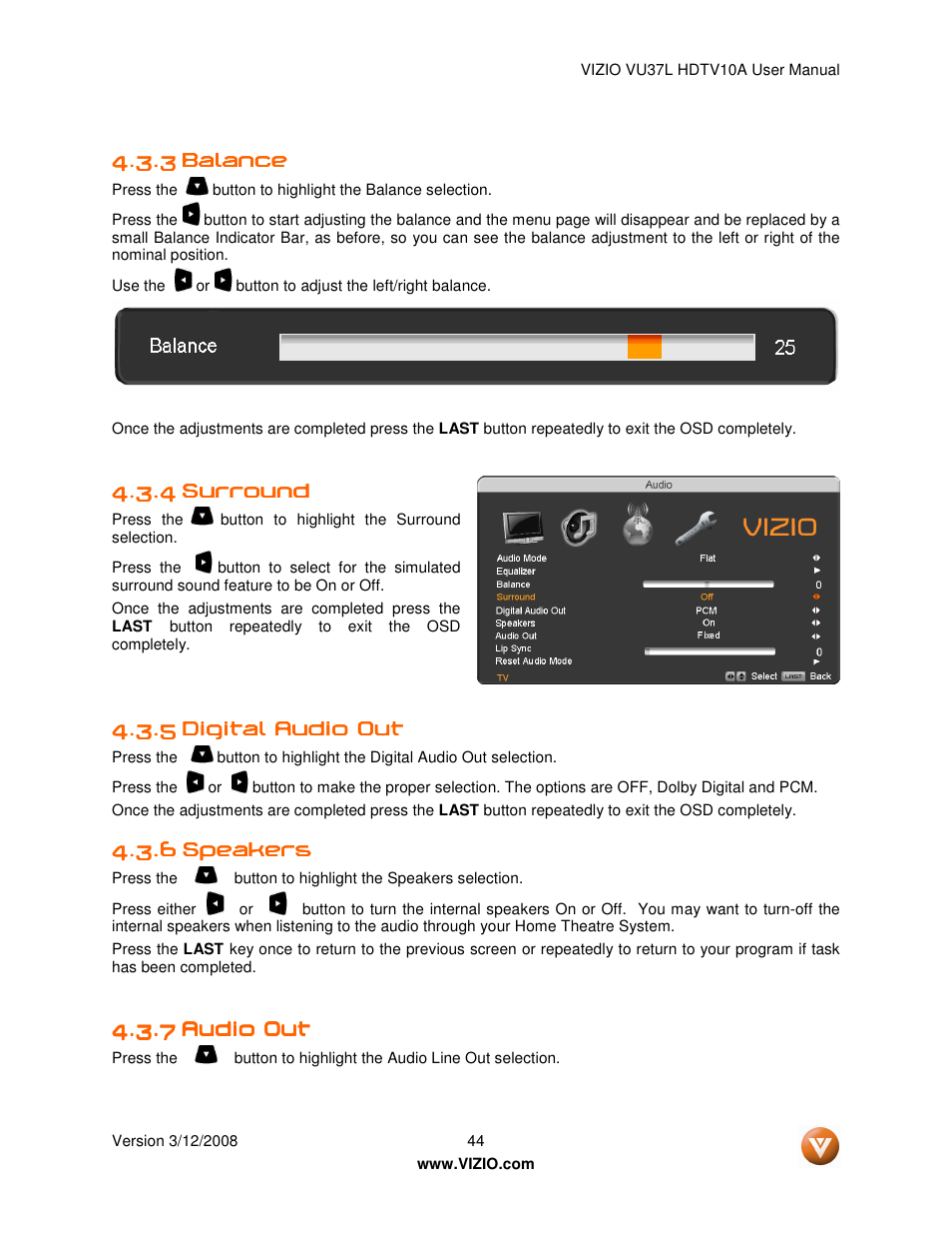 Vizio VU37L User Manual | Page 44 / 74