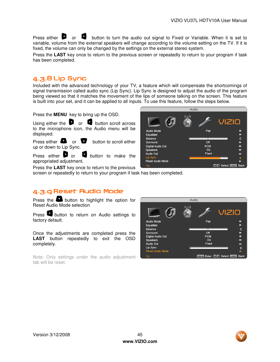 Vizio VU37L User Manual | Page 45 / 74